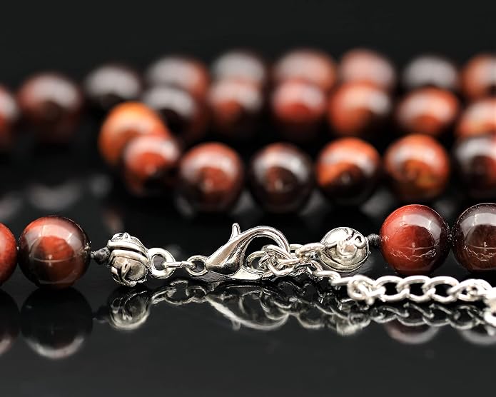 Natural Gemstone Beaded Choker Necklace | 8mm Handmade Adjustable Jewelry for Men & Women | Chakra Balancing Crystal Necklace | Spiritual Gift | Macrame Cord with Extender