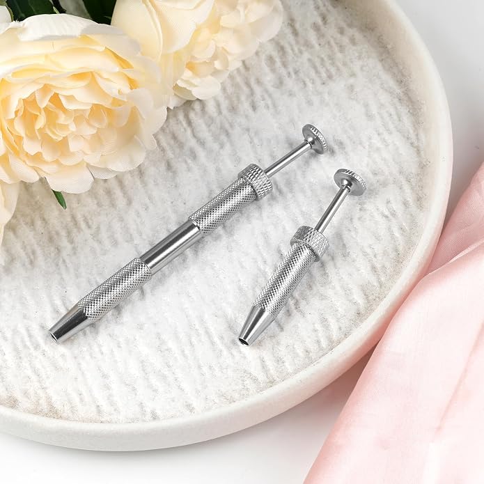 ONESING 2Pcs Piercing Ball Grabber Tool for Changing Jewelry, Stianless Steel Flat Back Earring Applicator Internally Threaded Push Pin Piercing Grabber Tool, Anti Slip 4 Claw Gem Ball Grabber Tool