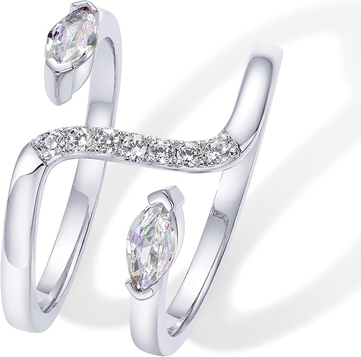 PAVOI 14K Gold Plated Cubic Zirconia Bypass Open Band Stackable Ring for Women | CZ Statement Eternity Rings