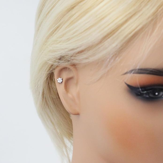 16G Internally Threaded Titanium Opal Flower Labret Tragus Stud, Monroe Lip Ring Helix Piercing Jewelry