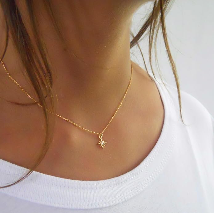 Annika Bella Silver North Star Necklace, Dainty CZ Star Pendant for Women