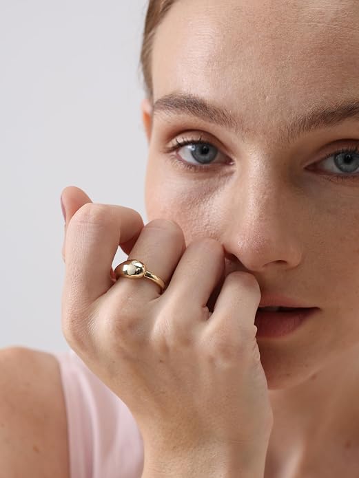 FRUMOS Non Tarnish Gold Wedding Band Rings For Women,14k Gold Stacking Rings,Open Statement Band Rings,Valentines Mother Christmas,size 6-9
