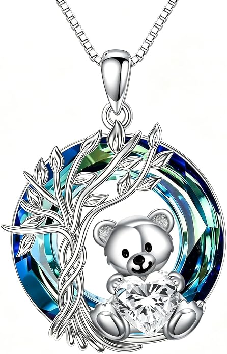 PELOVNY Teddy Bear Necklace for Women 925 Sterling Silver Bear/Highland Cow/Fox/Cat/Axolotl Birthstone Necklace Christmas Birthday Jewelry Gifts for Mom Daughter Wife Sister