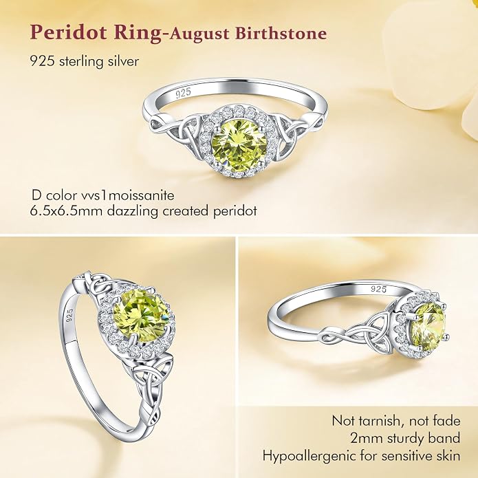 DAYBYDAY Celtic Birthstone Rings for Women 925 Sterling Silver Heart/Round/Pear/Oval Created Gemstone Moissanite Halo Engagement Promise Rings for Her Wife Birthday Anniversary Wedding Jewelry