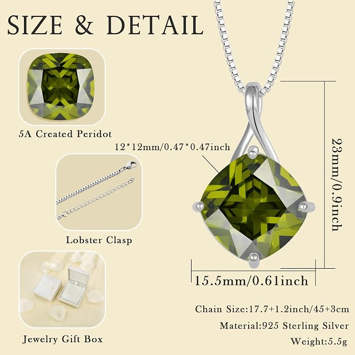 Square Cut Birthstone Necklace for Women Hypoallerg 925 Sterling Silver Cubic Zirconia Necklace Simple Jewelry for Her