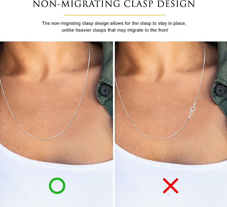 Sterling Silver Chain Necklace for Women - 1mm Tarnish Resistant, Non-Migrating Clasp - Italian Made - 925 Sterling Silver, 14" - 36