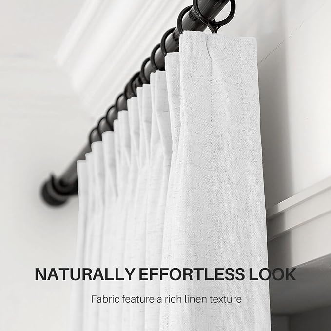 Pinch Pleated Curtains 100% Blackout Linen Curtains 102 Inches Long for Bedroom Living Room, White Memory Trained Thermal Insulated Room Darkening Window Pleat Drapes with Hooks, 2 Panels, 40"Wx102"L