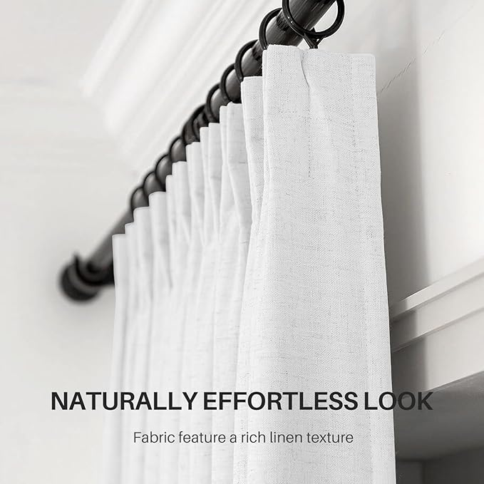 Pinch Pleated Curtains 100% Blackout Linen Curtains 90 Inches Long for Bedroom Living Room, White Memory Trained Thermal Insulated Room Darkening Window Pleat Drapes with Hooks, 2 Panels, 40"Wx90"L