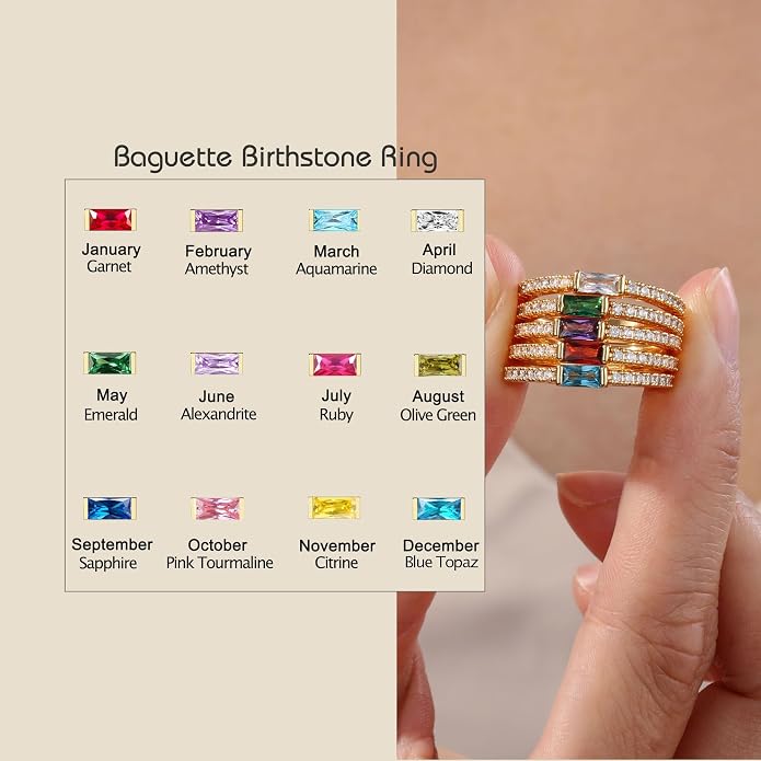 RLMOON Birthstone Gold Rings for Women Non Tarnish 14K Gold Plated Eternity Stackable Rings Dainty CZ Gemstone Engagement Rings Wedding Band Jewelry Gifts Size 4-10