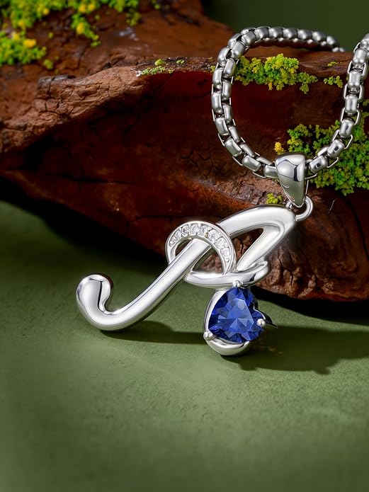 Birthday Gifts for Women Alphabet A to Z Initial Birthstone Pendant Necklaces for Women - 18k White Gold Plated Personalized Name Jewelry Anniversary Graduation Gifts for Wife Her Daughter Girlfriend(with Gift Box)