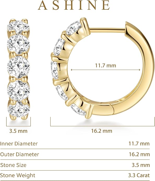 ASHINE 14K Gold Plated 925 Sterling Silver Post Pave Cubic Zirconia Hoop Cuff Huggie Earrings Jewelry for Women Girls