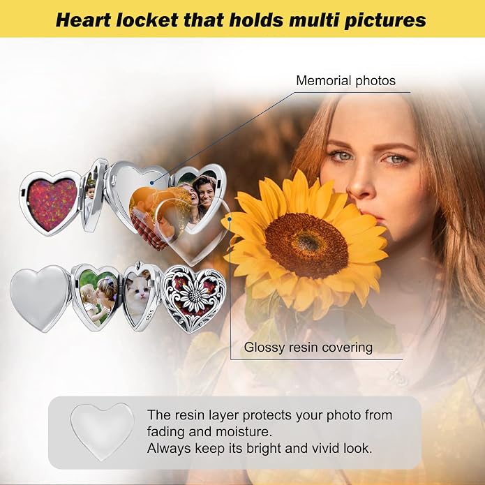 SOULMEET Personalized Silver Locket Necklace That Holds Pictures Photo Keep Someone Near to You, Memorial Custom Lockets Necklaces Letters Engraving for His Her