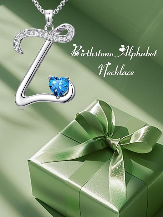 Birthday Gifts for Women Alphabet A to Z Initial Birthstone Pendant Necklaces for Women - 18k White Gold Plated Personalized Name Jewelry Anniversary Graduation Gifts for Wife Her Daughter Girlfriend(with Gift Box)