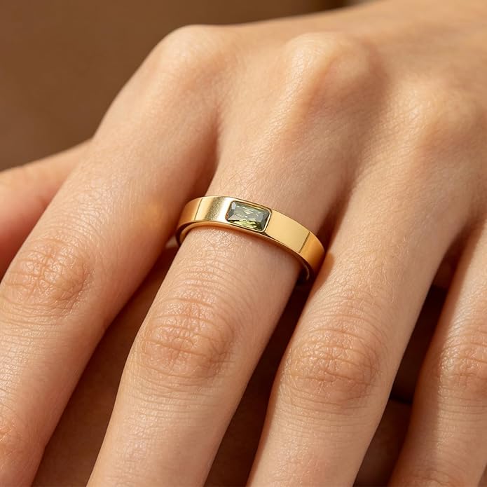 Birthstone Rings for Women 14K Gold Plated Stackable Band Non Tarnish Gold Rings Hypoallergenic Anniversary Mother's Day Christmas Gift for Her