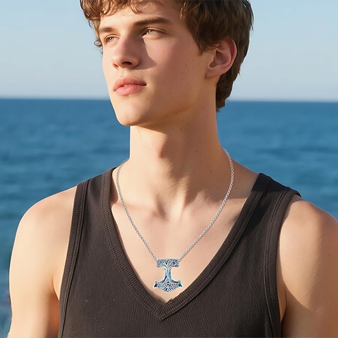 Mjolnir Hammer Necklace Sterling Silver Thor Hammer Pendant Necklace Nordic Viking Jewelry Gifts for Women