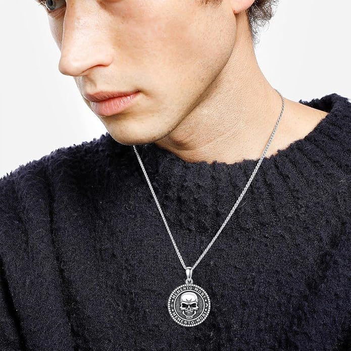 Skull/Skeleton Memento Mori Necklace 925 Sterling Silver Skull/Skeleton Pendant Hourglass Necklace Skull/Skeleton Jewelry for Men Women