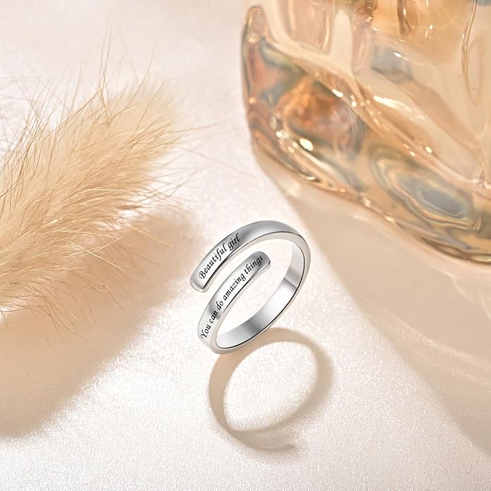Silver Adjustable Ring Inspirational Jewelry S925 Sterling Wrap Open Ring for Women