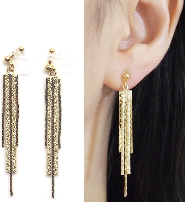 Comfortable Stick Invisible Clip On Earrings Gold Dangle Long Waved Threader Bar Clip-On Non Pierced Earrings Silver For Women,…