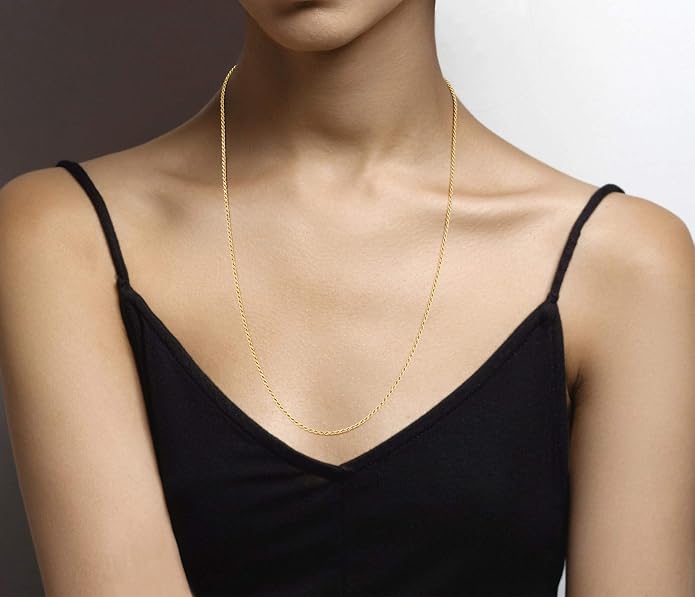 Miabella Italian 18K Gold Plated 925 Sterling Silver 2mm, 3mm Diamond-Cut Braided Rope Chain Necklace for Men Women, Made in Italy