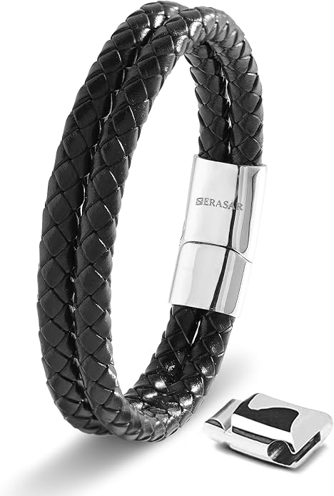 SERASAR Premium Leather Bracelet Men | Stainless Steel Magnetic Clasp | Three Colors | Jewelry Box Included