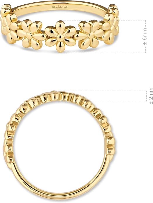 DEVATA Gold or Rhodium Plated Sterling Silver 925 – Eternity, Band Ring for Women – Heart, Knot, Clover, Infinity, Mariner, Cable, Curb, Cuban, Figaro, Daisy, Rope, Ribbed, Dome