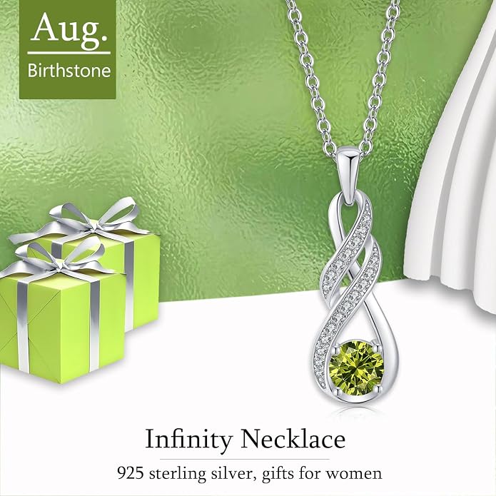 Birthstone Necklaces for Women 925 Sterling Silver Infinity Pendant Created Gemstone Jewelry for Her, 16"+2"