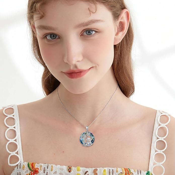 PELOVNY Teddy Bear Necklace for Women 925 Sterling Silver Bear/Highland Cow/Fox/Cat/Axolotl Birthstone Necklace Christmas Birthday Jewelry Gifts for Mom Daughter Wife Sister