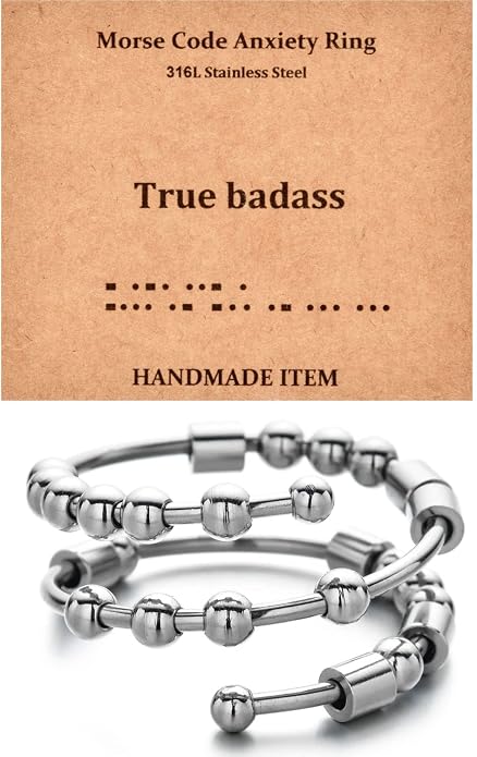 Morse Code Rings for Women, Stainless Steel Spinner Ring Fidget Rings for Anxiety Ring Morse Code Rings Inspirational Gifts Jewelry Women Birthday Graduation Gifts for Best Friends