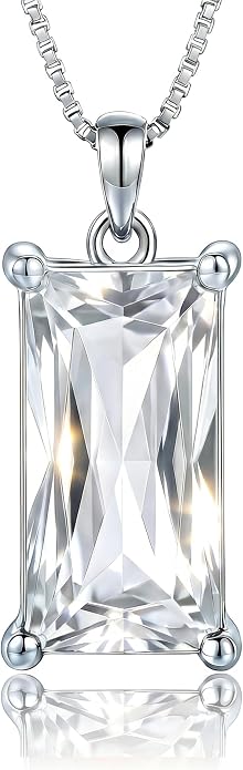 8mm x 16mm Square Birthstone Pendant Necklace – Fashion charming Sterling Silver Gift for women