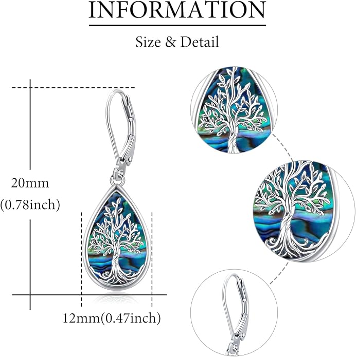 Aniu Tree of Life Earrings for Women Turquoise Malachite Teardrop Dangle Earrings for Women Sterling Silver Anniversary Birthday Drop Dangle Earrings Jewelry Gifts