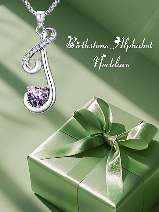 Birthday Gifts for Women Alphabet A to Z Initial Birthstone Pendant Necklaces for Women - 18k White Gold Plated Personalized Name Jewelry Anniversary Graduation Gifts for Wife Her Daughter Girlfriend(with Gift Box)