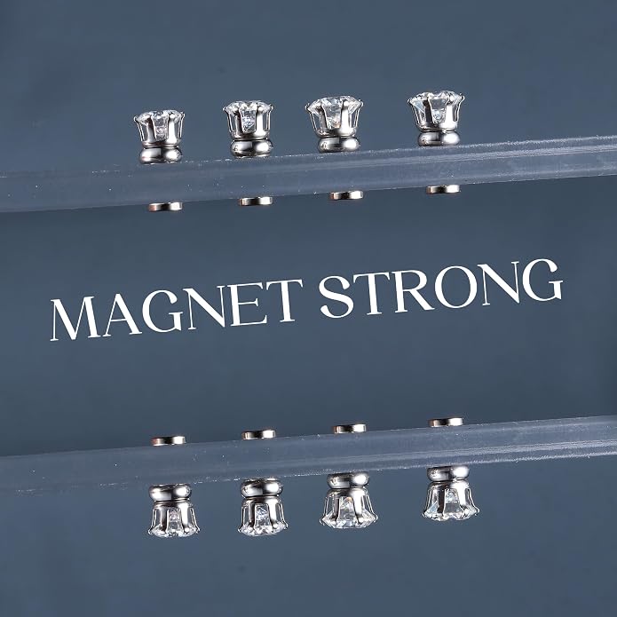 GEMQUEEN Moissanite Magnetic Earrings for Men Women : 18K White Gold Plated Hypoallergenic Stainless Steel Non Piercing Clip on Fake Earrings Studs Dainty Moissanite Earring Jewelry D Color VVS1
