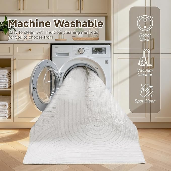Pauwer 5x7 Washable Area Rugs for Living Room Modern White Solid Color Soft Fluffy Rugs for Bedroom Non Slip Boho Accent Indoor Mat Floor Carpet Cover for Kids Room Dining Room Kitchen Office