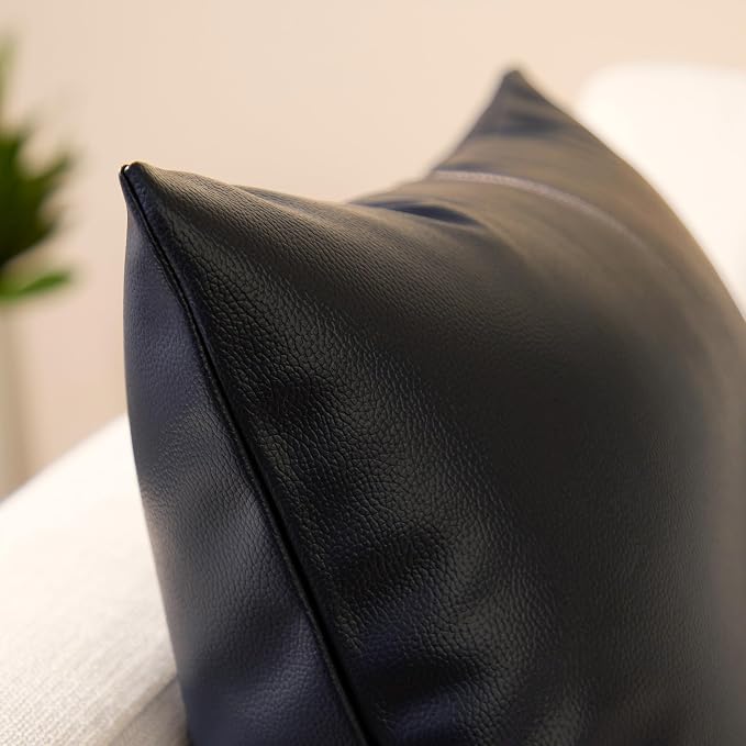 Encasa XO Faux Leather Throw Pillows Covers 20"x20" (Set of 2) | Navy Blue Stitch Decorative Cushion Covers | Modern Farmhouse Pillow Cases for Outdoor, Living Room, Bedroom, Couch, Sofa