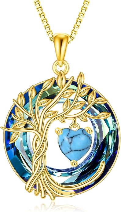 POPLYKE Mothers Day Gifts for Mom Her Wife Tree of Life Necklace 925 Sterling Silver Birthstone Pendant with Crystal Anniversary Birthday Wedding Jewelry for Women
