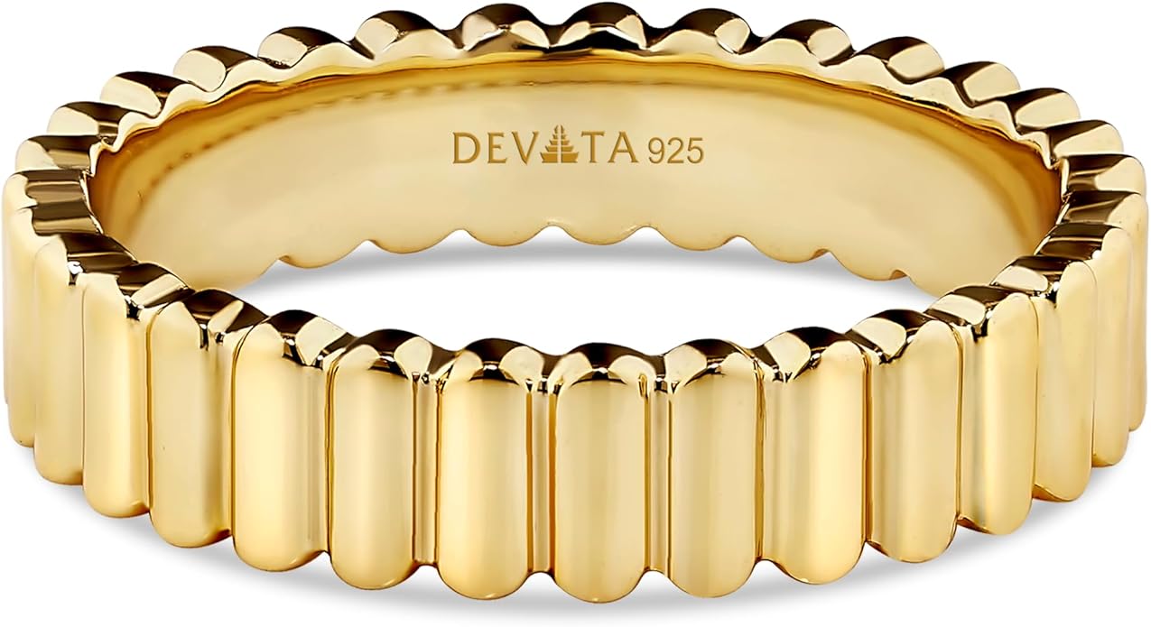 DEVATA Gold or Rhodium Plated Sterling Silver 925 – Eternity, Band Ring for Women – Heart, Knot, Clover, Infinity, Mariner, Cable, Curb, Cuban, Figaro, Daisy, Rope, Ribbed, Dome
