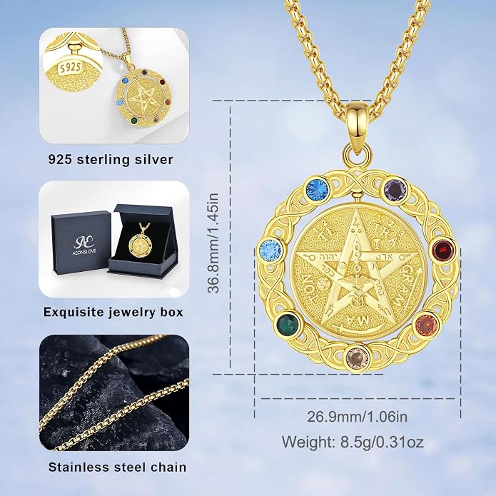 AEONSLOVE Tetragrammaton De Plata 925 Sterling Silver Tetragrammaton Necklace/Metatron Cube Pendant Amuleto De Proteccion Gifts for Women Men