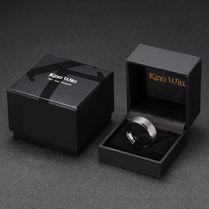 King Will Classic Tungsten Carbide Ring Brushed Two Grooved Center Hammered Design Mens Wedding Band for Men