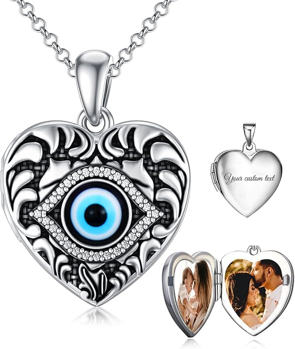 SOULMEET Personalized Silver Locket Necklace That Holds Pictures Photo Keep Someone Near to You, Memorial Custom Lockets Necklaces Letters Engraving for His Her