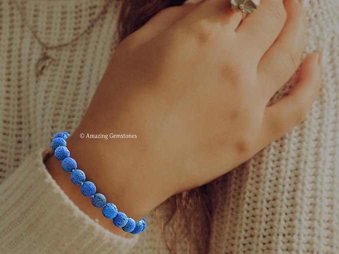 Amazing Gemstone Blue Lava Bracelet for Women Men's Gifts - Protection Healing Crystal Bracelet - 8mm Gemstone Beaded Adjustable Bracelet Pulseras para Hombres Mujer Stocking Stuffers