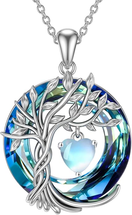 TOUPOP Tree of Life Birthstone Necklaces 925 Sterling Silver Irish Celtic Tree Pendant with Blue Crystal Birthday Jewelry Gifts for Women Mom Wife Her