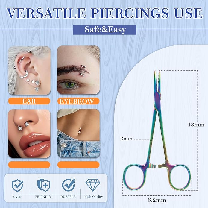 ONESING 2Pcs Piercing Ball Grabber Tool for Changing Jewelry, Stianless Steel Flat Back Earring Applicator Internally Threaded Push Pin Piercing Grabber Tool, Anti Slip 4 Claw Gem Ball Grabber Tool