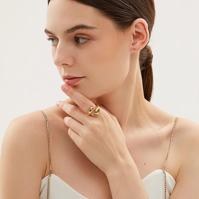 Gold Silver Rings Set for Women Chunky Statement Rings ZC Dome Evil Eye Croissant ring Thick 18K Gold Plated Band Rings