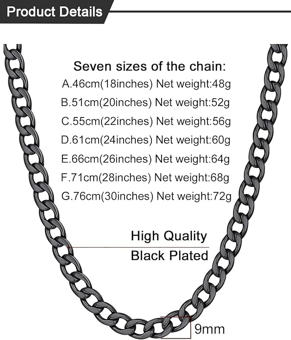 U7 Cuban Link Chain for Men Women Stainless Steel Curb Necklace, 7/9/12/15 MM Chunky Chain Silver/Gold/Black Mens Hip Hop Jewelry 18''-30''