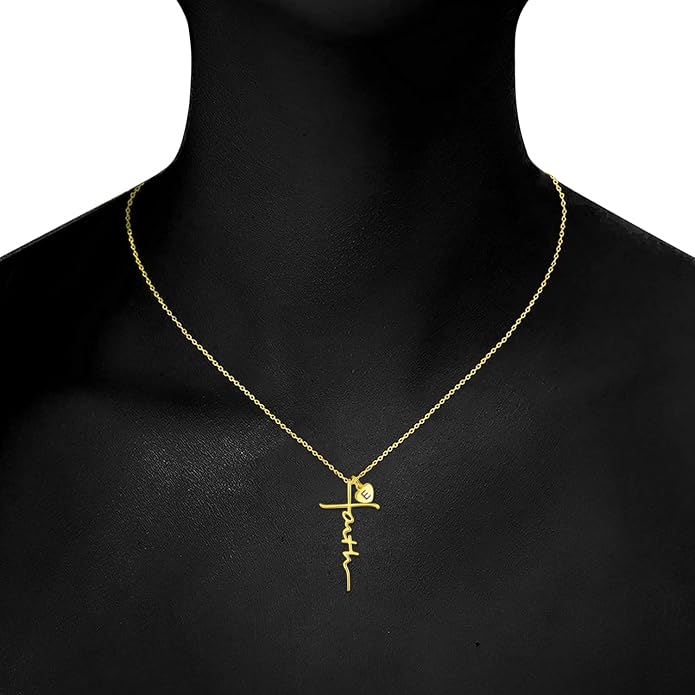 PRAYMOS Faith Cross Necklace for Women 925 Sterling Silver Pendant Necklace With Birthstone Initial Christian Religious Confirmation Baptism Mothers Day Gifts