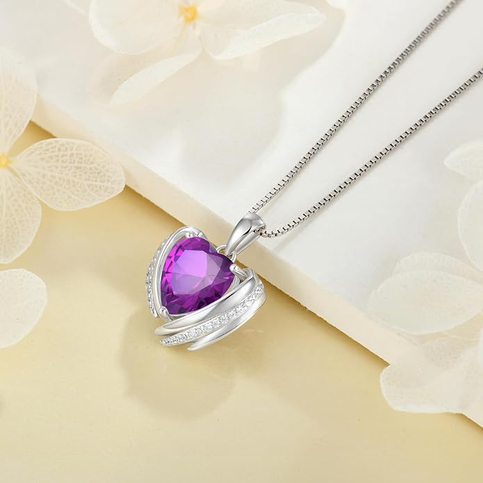 Birthstone Heart Necklace for Women, Infinity Love Heart Birthstone Crystal Charm, 925 Sterling Silver Zirconia Necklace for Mother's Day for your mother and jewelry for your beloved ones on anniversaries