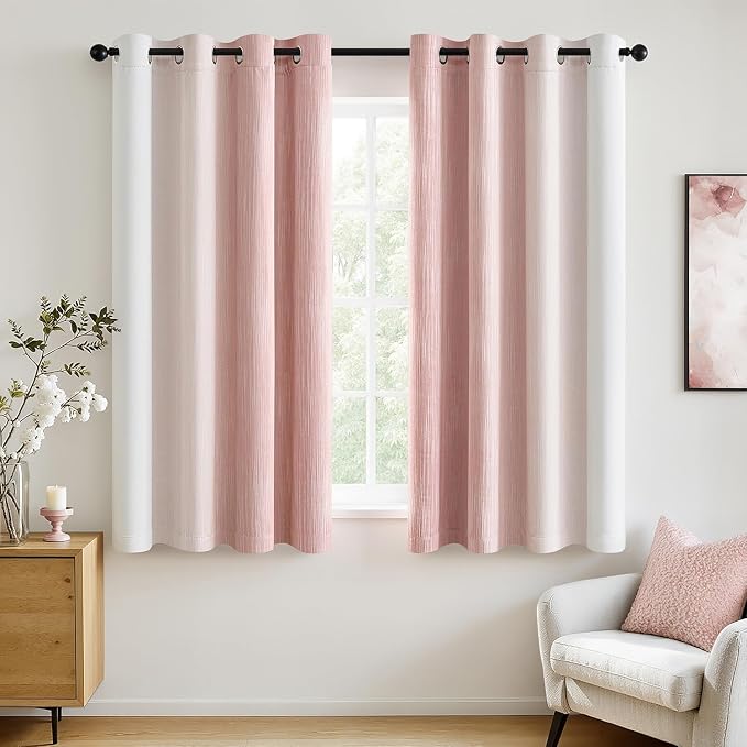 MIULEE Pink and Greyish White Ombre Blackout Curtains, Full Room Darkening Thermal Insulated 63 Inches Long Drapes for Bedroom/Living Room Grommet Window Treatments Modern 52Wx63L, Set of 2