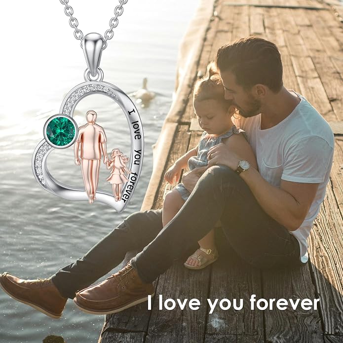 PROESS S925 Sterling Silver Daughter Heart Pendant Necklace from Dad Mom I Love You Forever Jewelry