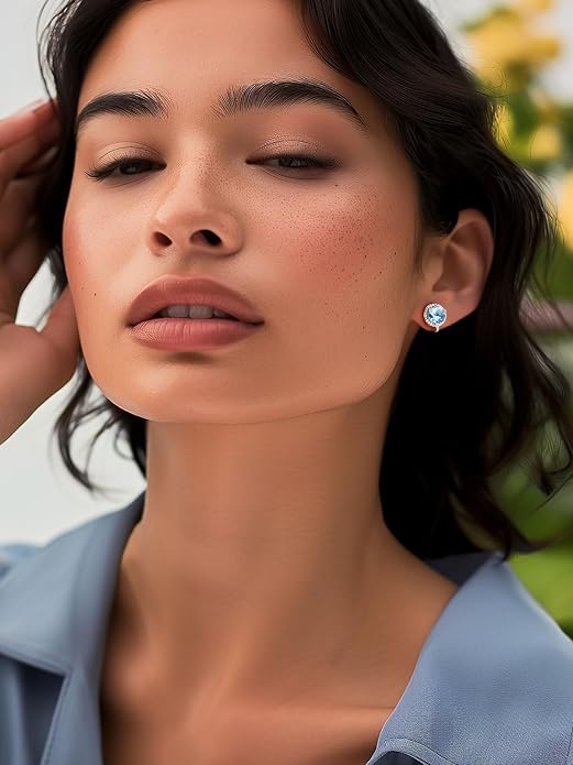 Silvora 925 Silver 8MM Cubic Zirconia Birthstone Clip On Stud Earrings Round Non Pierced Earrings For Women,Come with Box