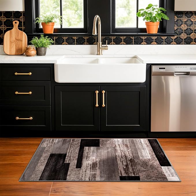 LIANLAM 2x3 Washable Entryway Rug,Non-Slip Indoor Door Mat(2x3,Chocolate) | Non-Slip Door Mat with Vintage Checkered Pattern, Stain & Water Resistant, Low Pile for Front Door,Hall,Kitchen,Bathroom